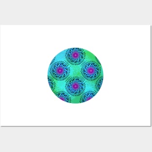 Teardrop Concentric Circle Pattern (Turquoise and Blue) Posters and Art